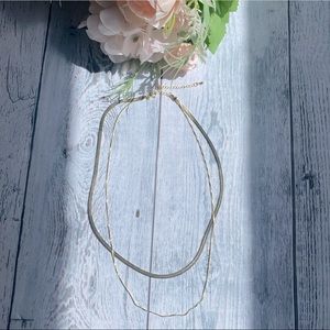 Herringbone double layer 18k gold plated necklace